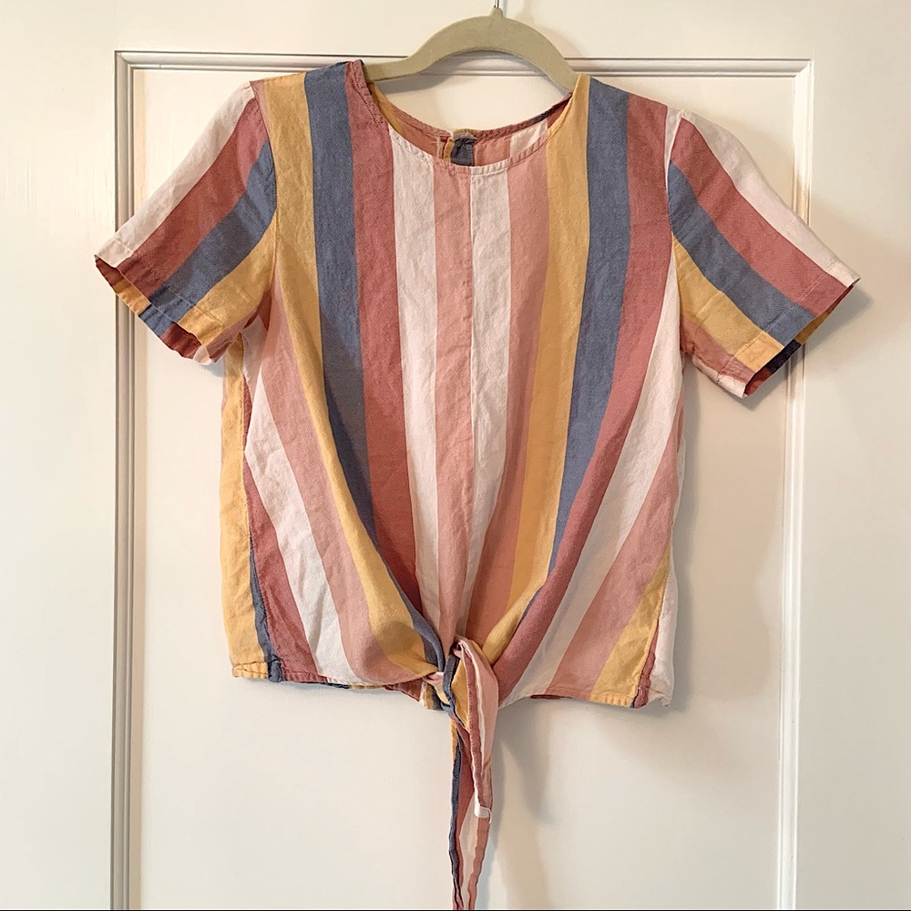 Madewell tie-front rainbow striped top